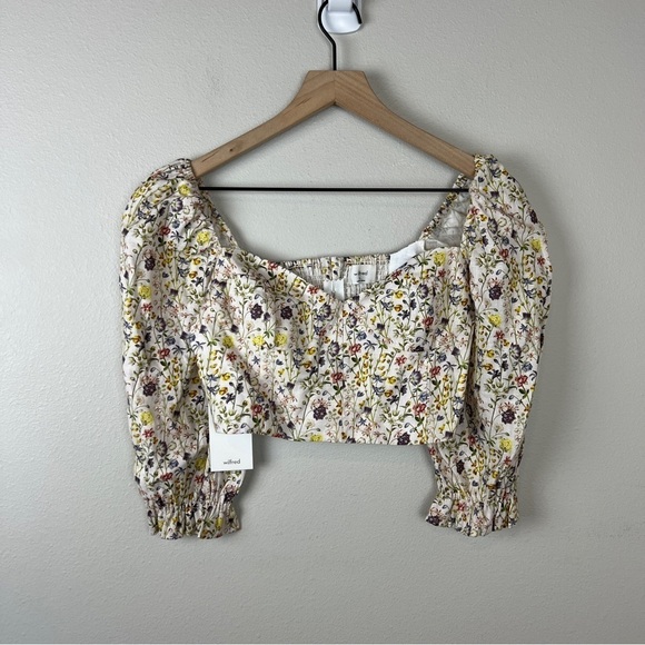 Aritzia Wilfred Vilette Organic Linen Floral Crop Blouse - Picture 2 of 7